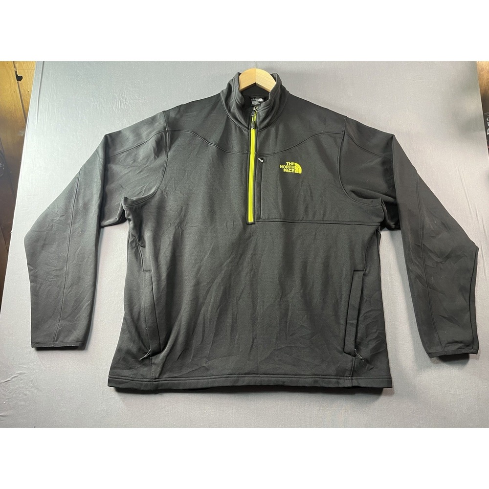 The North Face Mens 2XL XXL 1/4 Zip Stretch Fleece Pullover Black Neon Yellow